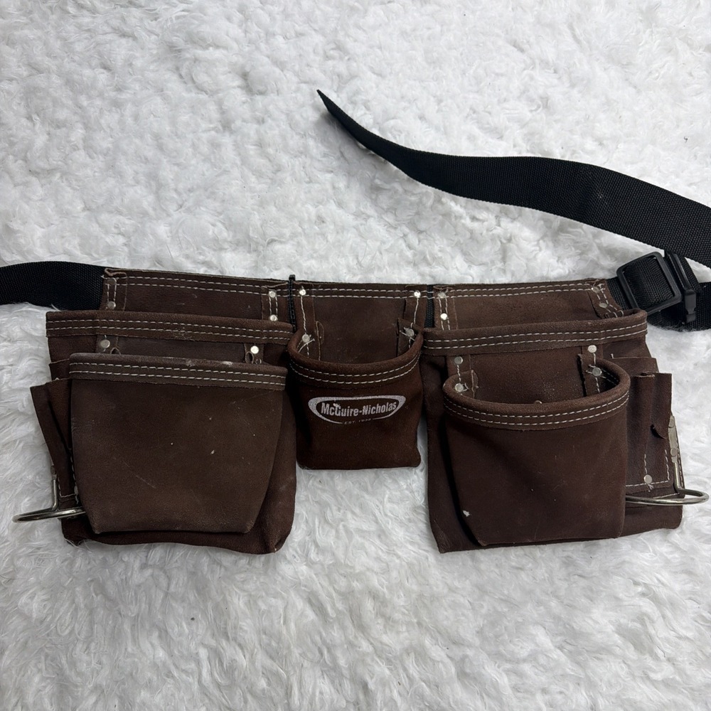 McGuire Nicholas Tool Belt Suede Leather Quick Clip Multi-Pocket Apron Bag Brown